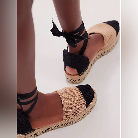 New Free People‎ Collection - Island Time Wrap Espadrilles Size 39 Black and Tan